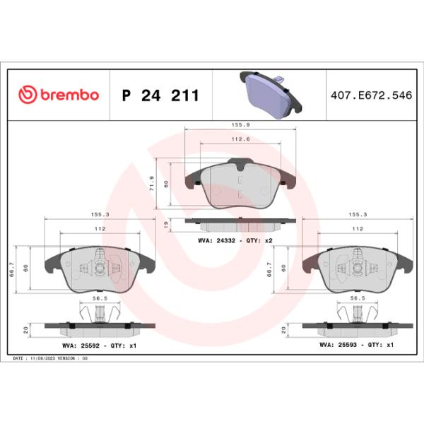 Тормозные колодки Brembo P 24 211 Передние / Дисковые  photo 4 Тормозные колодки Brembo P 24 211 Передние / Дисковые  photo 4