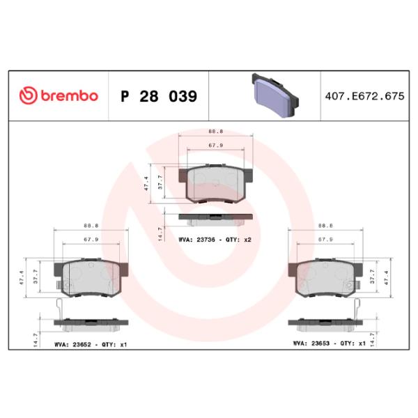 Тормозные колодки Brembo P 28 039 Задние / Дисковые  photo 4 Тормозные колодки Brembo P 28 039 Задние / Дисковые  photo 4