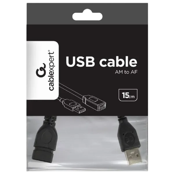 Cablu de date Cablexpert USB Type-A + USB Type-A 0.15 m / Black photo 3