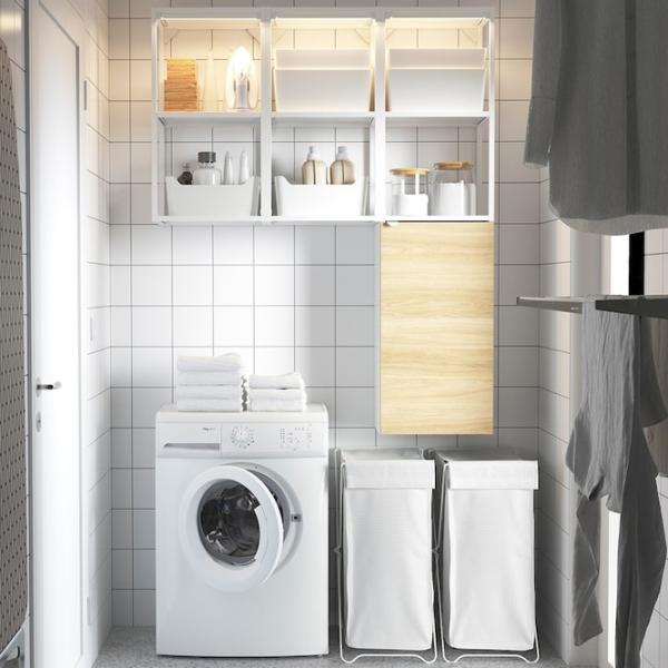 подвеснои шкаф для ваннои комнаты Ikea Enhet Сталь / Дуб photo 3
