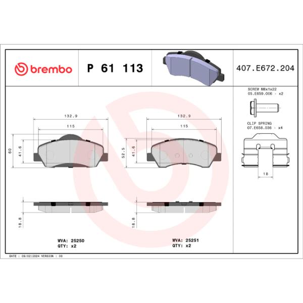 Тормозные колодки Brembo P 61 113 Передние / Дисковые  photo 4