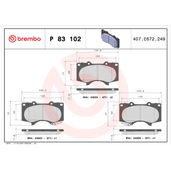 Тормозные колодки Brembo P 83 102 Передние / Дисковые  photo 4 Тормозные колодки Brembo P 83 102 Передние / Дисковые  photo 4