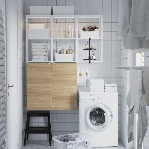 подвеснои шкаф для ваннои комнаты Ikea Enhet Сталь / Дуб photo 3