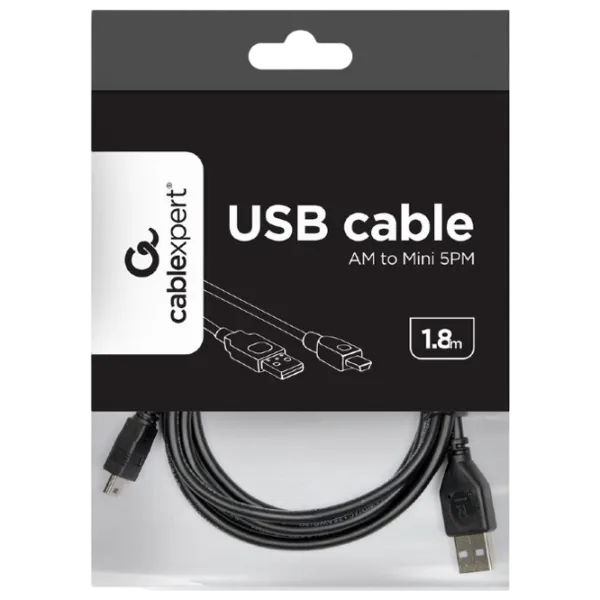 Cablu de date Cablexpert USB Type-A + mini USB 1.8 m / Black photo 2