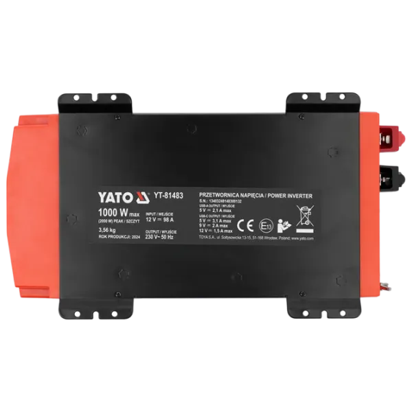 Автомобильный инвертор Yato YT81483 Черный photo 2
