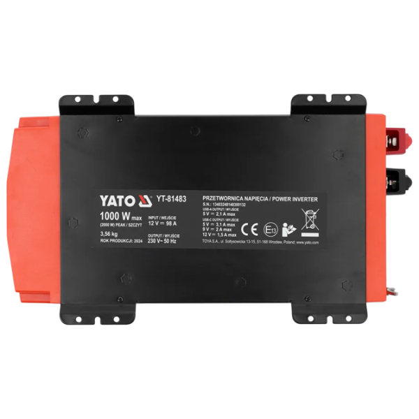Автомобильный инвертор Yato YT81483 Черный photo 2