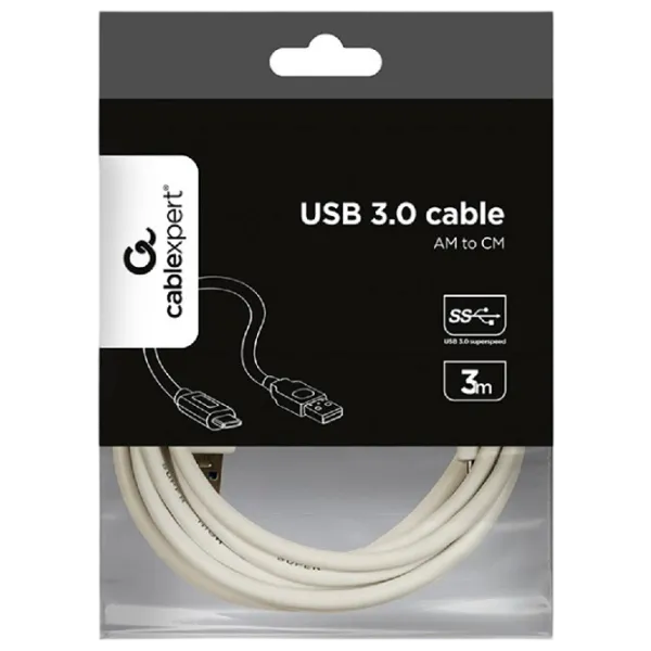 Кабель данных Cablexpert USB Type-C + USB Type-A 3 м / Белый photo 3 Кабель данных Cablexpert USB Type-C + USB Type-A 3 м / Белый photo 3