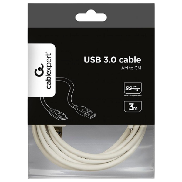 Кабель данных Cablexpert USB Type-C + USB Type-A 3 м / Белый photo 3 Кабель данных Cablexpert USB Type-C + USB Type-A 3 м / Белый photo 3