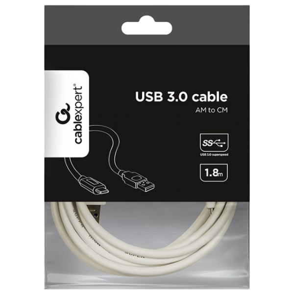Кабель данных Cablexpert USB Type-C + USB Type-A 1.8 м / Белый photo 3 Кабель данных Cablexpert USB Type-C + USB Type-A 1.8 м / Белый photo 3