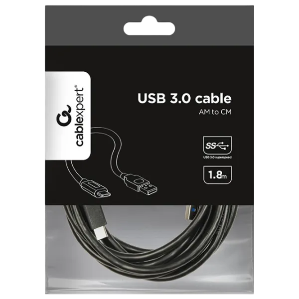 Cablu de date Cablexpert USB Type-C + USB Type-A 1.8 m / Black photo 4