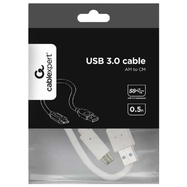 Кабель данных Cablexpert USB Type-C + USB Type-A 0.5 м / Белый photo 2 Кабель данных Cablexpert USB Type-C + USB Type-A 0.5 м / Белый photo 2