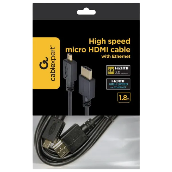 Cablu video Cablexpert HDMI + Micro HDMI 1.8 m / Black photo 4 Cablu video Cablexpert HDMI + Micro HDMI 1.8 m / Black photo 4