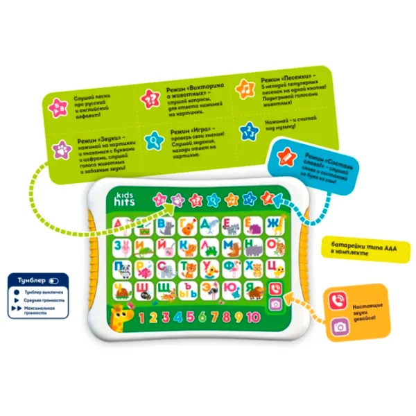 Jucărie interactivă Kids Hits Tabletă ALFABETUL DISTRACTIV KH01/003 36 luni / Multicolor Green photo 2 Jucărie interactivă Kids Hits Tabletă ALFABETUL DISTRACTIV KH01/003 36 luni / Multicolor Green photo 2