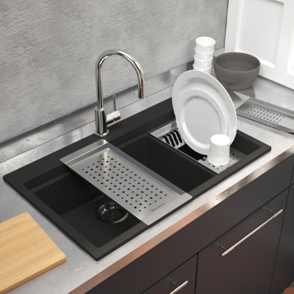 Chiuvetă SanDonna Magdalena 760 76 x 48 / Piatră artificială / Black Metalic photo 2 Chiuvetă SanDonna Magdalena 760 76 x 48 / Piatră artificială / Black Metalic photo 2