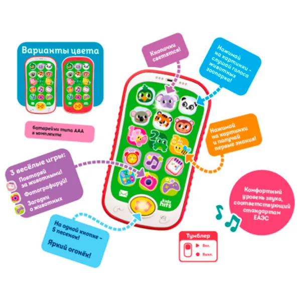 Jucărie interactivă Kids Hits Smartphone Vino la grădina zoologică KH03/004 2+ / Multicolor White photo 4 Jucărie interactivă Kids Hits Smartphone Vino la grădina zoologică KH03/004 2+ / Multicolor White photo 4