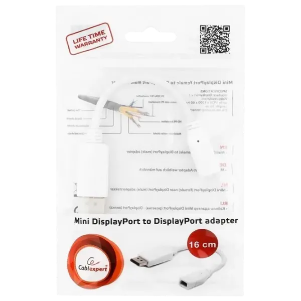 Adaptor Cablexpert A-mDPF-DPM-001-W DisplayPort / White photo 3 Adaptor Cablexpert A-mDPF-DPM-001-W DisplayPort / White photo 3