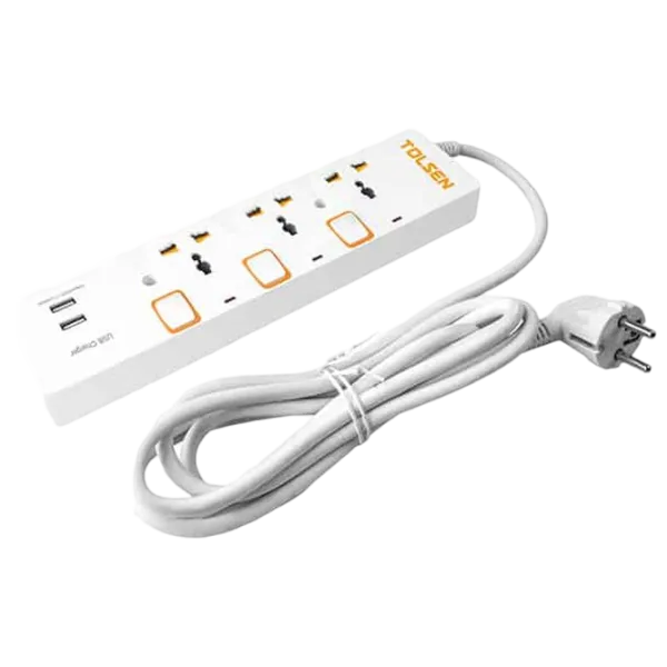 Prelungitor Tolsen 3P+USB 3 m White photo 1