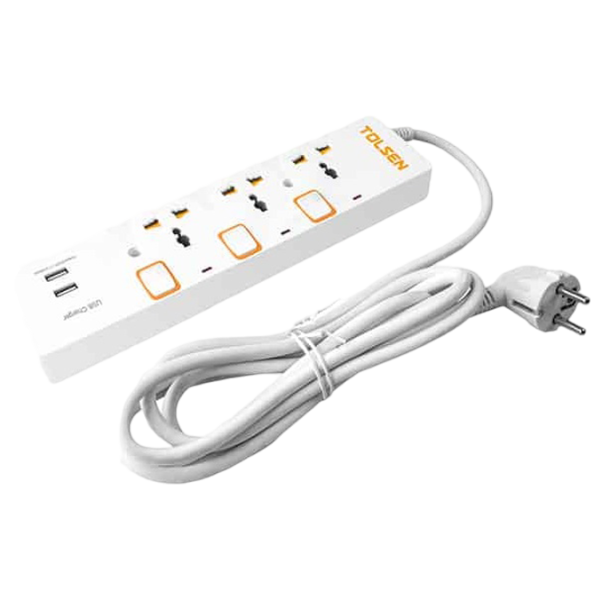 Prelungitor Tolsen 3P+USB 3 m White photo 1