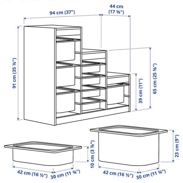 Стеллаж с контейнерами Ikea Trofast 8 91 x 94 x 44см cm / Массивная сосна / Дуб cонома photo 2