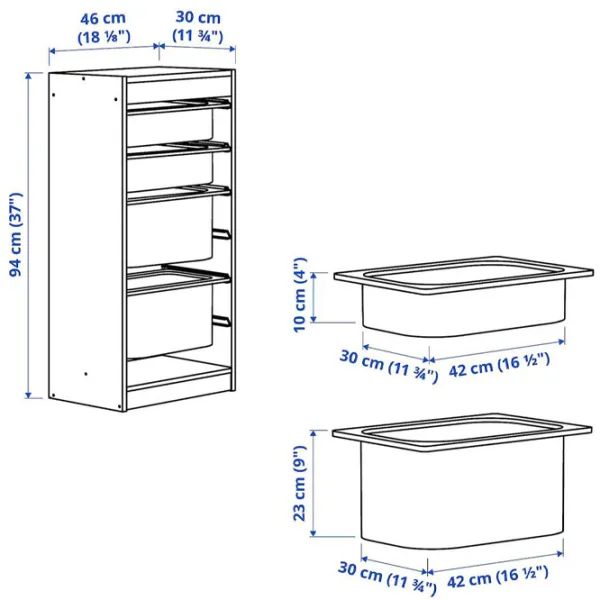 Стеллаж с контейнерами Ikea Trofast 4 94 x 46 x 30см cm / ЛДСП / White photo 2