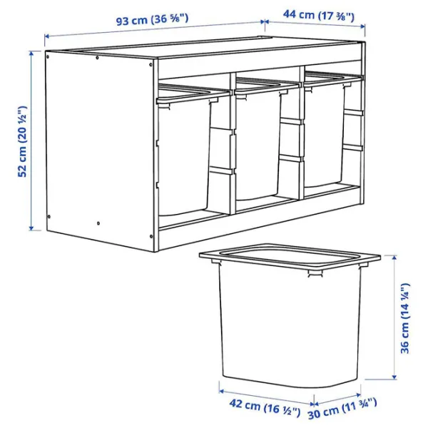 Стеллаж с контейнерами Ikea Trofast 3 52 x 93 x 44см cm / Массивная сосна / Дуб cонома photo 4