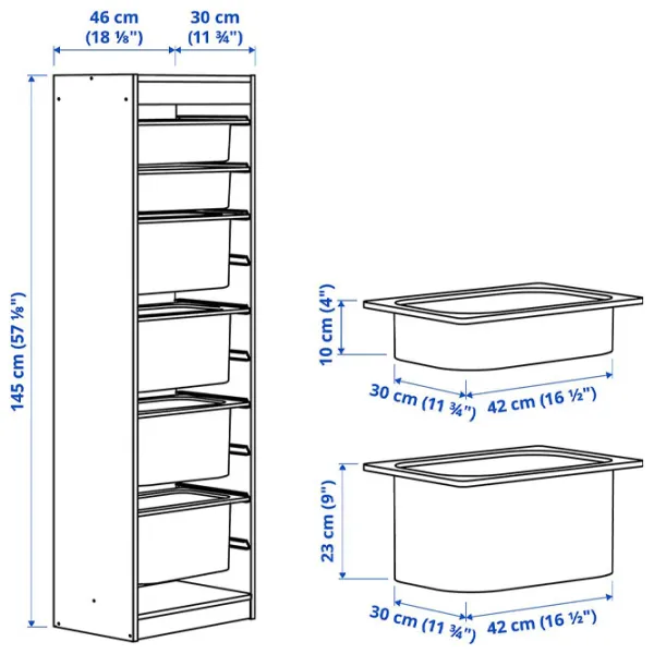 Стеллаж с контейнерами Ikea Trofast 6 145 x 46 x 30см cm / ЛДСП / White photo 2
