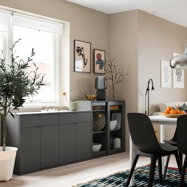 Kухонный шкаф Ikea Vihals Тёмно-серый / Стекло photo 2