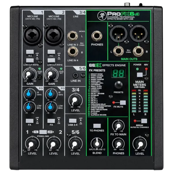 Mixer Mackie ProFX6v3 6-Channel activ / 20 Hz - 30 kHz / Black photo 4