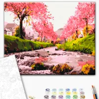 Pictură pe numere BrushMe Râul în sakura RBS25577FC 40 x 30 cm / Orizontală photo 3