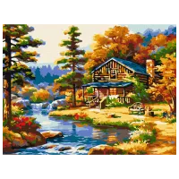 Pictură pe numere BrushMe Casa de lângă lac RBS51963FC 40 x 30 cm / Orizontală
