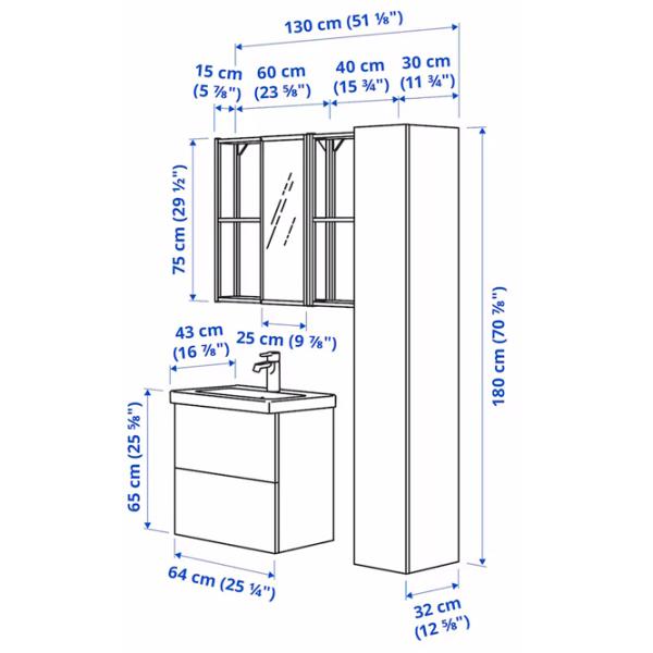 Наборы мебели для ванной комнаты Ikea Enhet/Tvallen/Glypen МДФ / White photo 8 Наборы мебели для ванной комнаты Ikea Enhet/Tvallen/Glypen МДФ / White photo 8