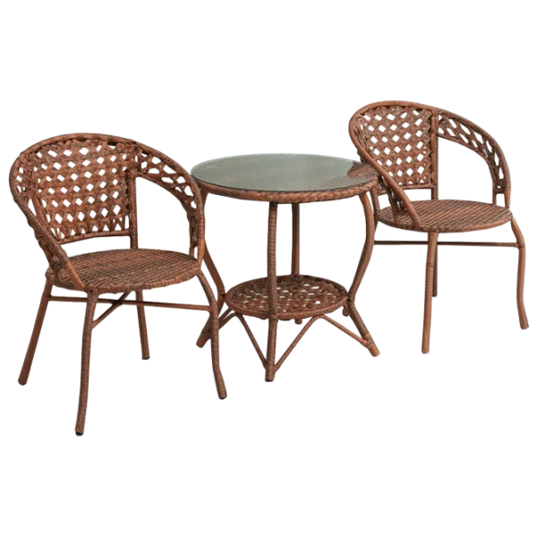 Set mobilă terasă Mobhaus Jarub 2 Lemn / Sticlă / Rattan artificial / Brown photo 1