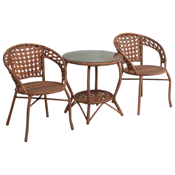 Set mobilă terasă Mobhaus Jarub 2 Lemn / Sticlă / Rattan artificial / Brown photo 1