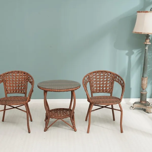 Set mobilă terasă Mobhaus Jarub 2 Lemn / Sticlă / Rattan artificial / Brown photo 2