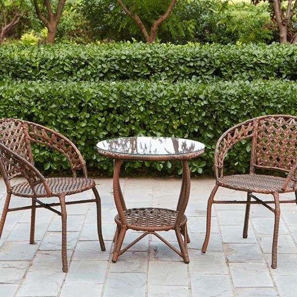 Set mobilă terasă Mobhaus Jarub 2 Lemn / Sticlă / Rattan artificial / Brown photo 3