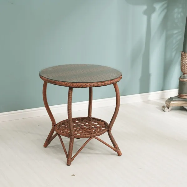 Set mobilă terasă Mobhaus Jarub 2 Lemn / Sticlă / Rattan artificial / Brown photo 4