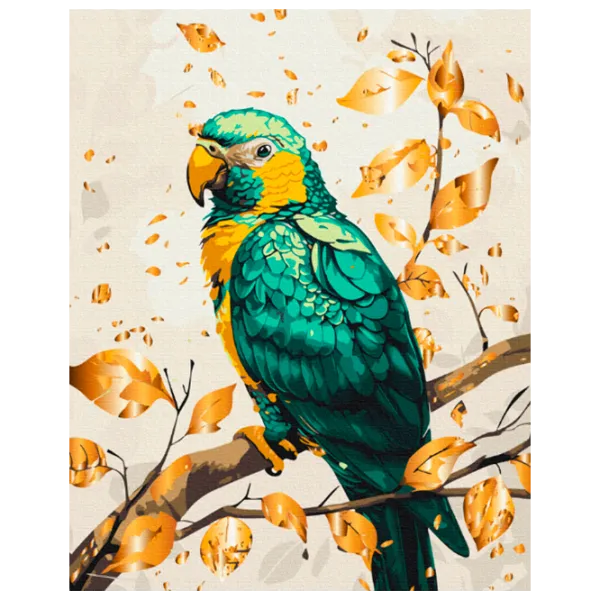 Pictură pe numere BrushMe Papagal smarald cu vopsele metalice BS54123 50 x 40 cm / Verticală photo 1 Pictură pe numere BrushMe Papagal smarald cu vopsele metalice BS54123 50 x 40 cm / Verticală photo 1