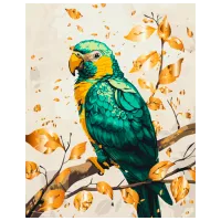 Pictură pe numere BrushMe Papagal smarald cu vopsele metalice BS54123 50 x 40 cm / Verticală