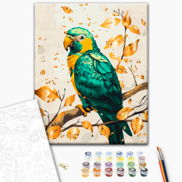 Pictură pe numere BrushMe Papagal smarald cu vopsele metalice BS54123 50 x 40 cm / Verticală photo 3 Pictură pe numere BrushMe Papagal smarald cu vopsele metalice BS54123 50 x 40 cm / Verticală photo 3