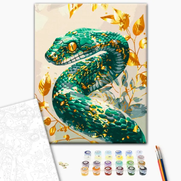 Pictură pe numere BrushMe Șarpe smarald cu culori metalizate BS54118 50 x 40 cm / Verticală photo 2 Pictură pe numere BrushMe Șarpe smarald cu culori metalizate BS54118 50 x 40 cm / Verticală photo 2