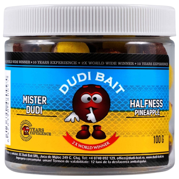 Бойлы Dudi Bait Mister Dudi HALFNESS Ананас / 0.1 кг / 14 мм photo 1 Бойлы Dudi Bait Mister Dudi HALFNESS Ананас / 0.1 кг / 14 мм photo 1