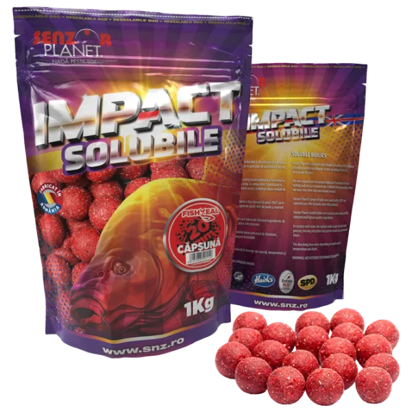 Boilies Senzor Planet IMPACT Solubile Strawberry / 1 kg / 20 mm photo 1