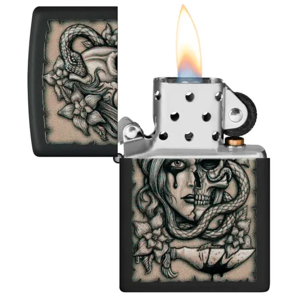 Brichetă Zippo Gory Tattoo Design Black / Alamă photo 2