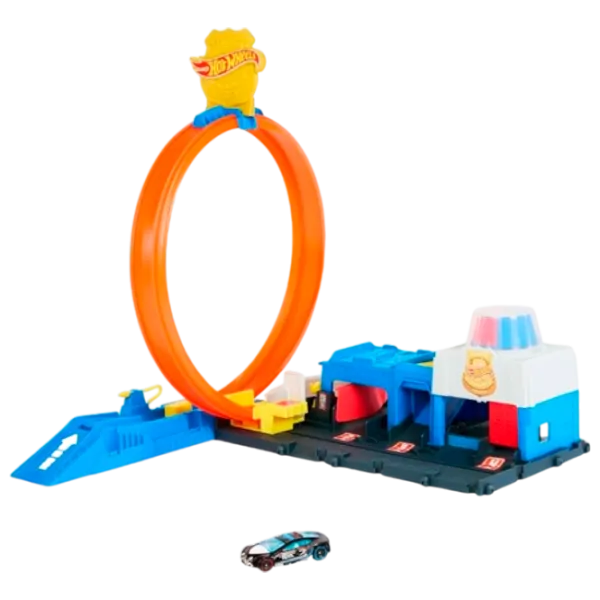 Pistă auto Hot Wheels Super Police Station JBM71  / / Yellow Blue photo 1 Pistă auto Hot Wheels Super Police Station JBM71  / / Yellow Blue photo 1