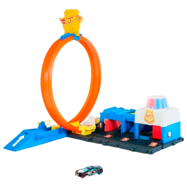 Pistă auto Hot Wheels Super Police Station JBM71  / / Yellow Blue photo 1 Pistă auto Hot Wheels Super Police Station JBM71  / / Yellow Blue photo 1