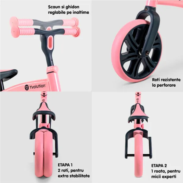 Bicicletă fără pedale Yvolution Y Velo Junior 9"  Aluminiu / Pink Black photo 4 Bicicletă fără pedale Yvolution Y Velo Junior 9"  Aluminiu / Pink Black photo 4