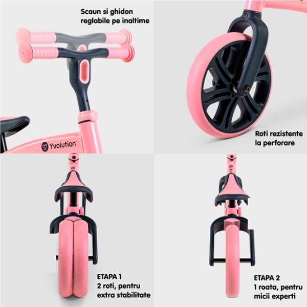 Bicicletă fără pedale Yvolution Y Velo Junior 9"  Aluminiu / Pink Black photo 4 Bicicletă fără pedale Yvolution Y Velo Junior 9"  Aluminiu / Pink Black photo 4