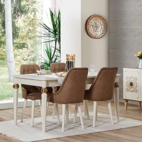 Scaun de bucătărie Dizayno Home Paris Stofă/ Brown White photo 2