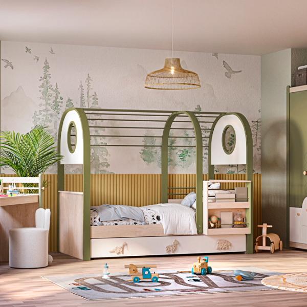 Pat pentru copii Newjoy Joy Montessori 160 x 200 cm / Lemn / Green photo 1 Pat pentru copii Newjoy Joy Montessori 160 x 200 cm / Lemn / Green photo 1