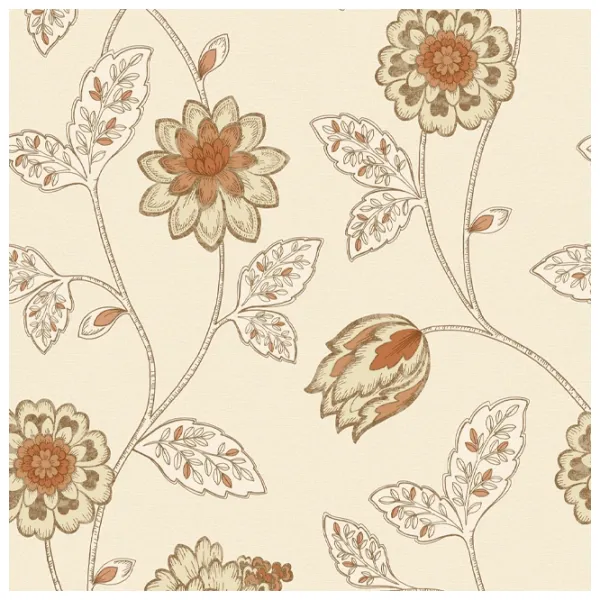 Обои Grandeco Jasmin Motif Teal Бежевый / Флористика photo 1